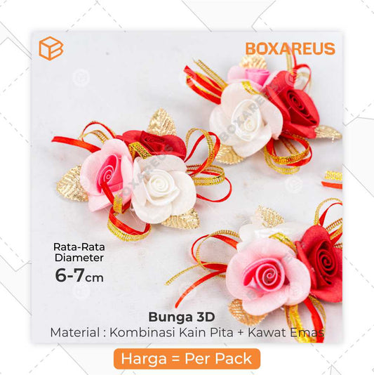 Hiasan Pita Bunga Kain - Bunga 3D (10 Pc) - Bunga Dekor