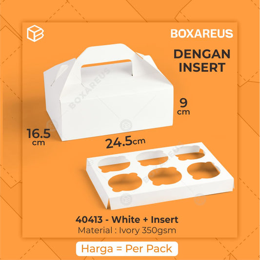 Cup Cake Box - 40413 White + Insert (10 Pc)