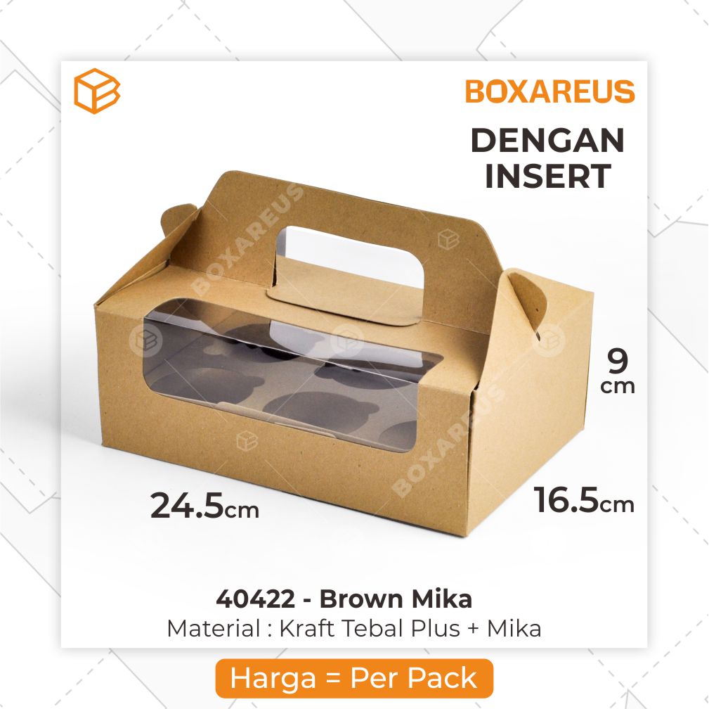Cup Cake Box - 40422 Brown + Insert White (10 Pc)